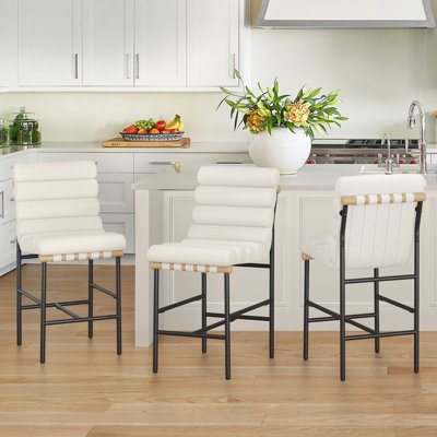 Koeplin Armless Upholstered Counter Height Stools with Metal Frameand Channel Tufted