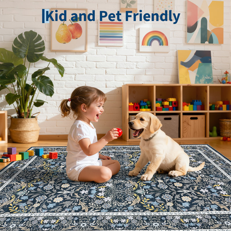 Floral Washable Area Rug Vintage Large Rugs for Living Room Soft Non-Slip Carpet Indoor Floor Stain Resistant Carpets for Bedroom Dining Room Farmhouse Nursery Home Office