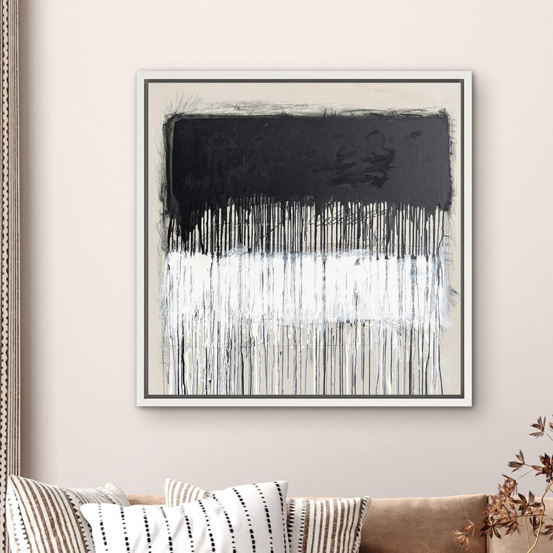 «Dripping Black & White Color Blocks», reproduction sur toile flottante, H 16 po x l 16 po x P 1,5 po, Blanc