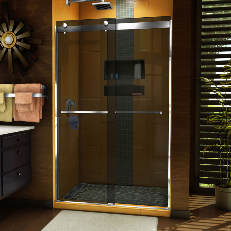 Sapphire 44" W x 76" H Bypass Semi-Frameless Shower Door, Smoke Gray, Chrome
