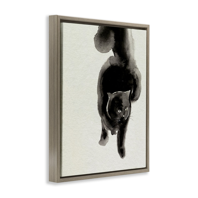  «Fierce Black Cat» par Melissa Wang, Cadre flottant orme Montalcino, H 21 po x l 17 po