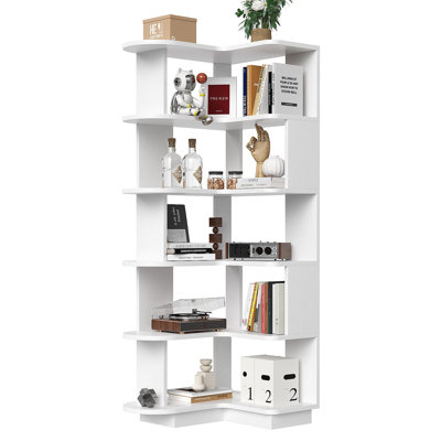 5-Tier Corner Bookshelf,L-Shaped Bookcase Freestanding Storage Shelf & Display Stand For Living Room, Office, Bedroom