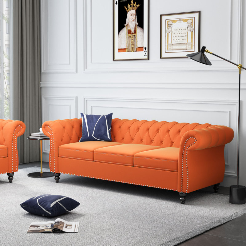 Canapé rembourré 83,85 po Adedapo, Velours orange