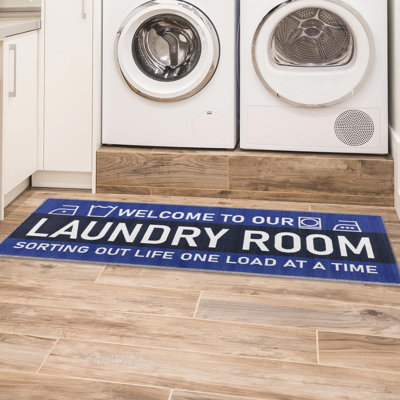 Machine Washable Wrinkle Free Flatweave Cotton Laundry Room Runner Rug