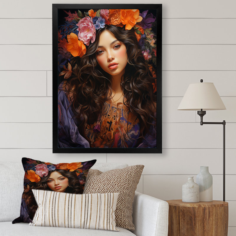 Boho Latina, enchantement floral sur toile, H 32 po x l 24 po x P 1 po, Cadre photo noir