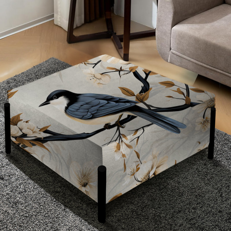 Collage minimaliste d'oiseaux sur une branche - grand repose-pieds carré floral