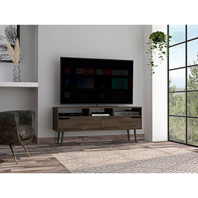Meuble télé à 2 tiroirs et 3 tablettes, console de télévision
