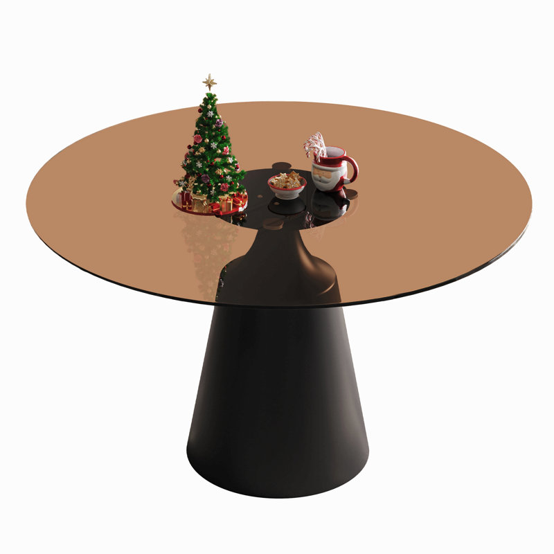 Table de salle à manger ronde de 35 pouces pour les petits espaces, table à piédestal moderne de style Mid-Century avec plateau en verre noir pour la cuisine, le salon, le thé et le café