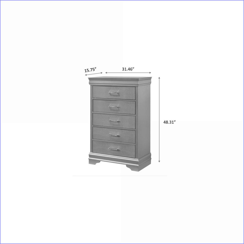 Commodes et amp; Commode haute moderne à 5 tiroirs en bois massif noir avec poignées capitonnées en cristal Crocodile | Noir | Bois