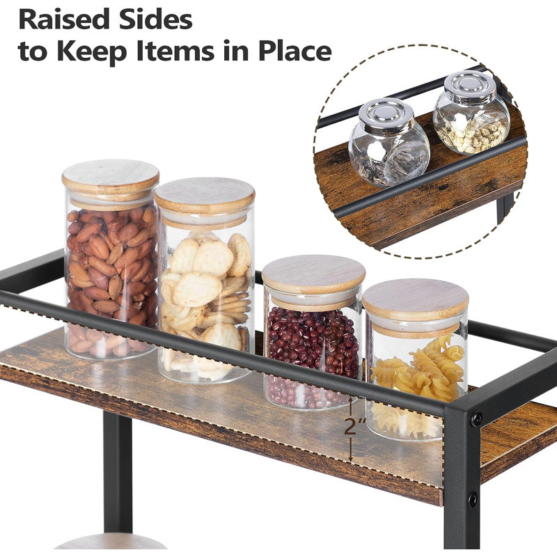 Rustic Brown Slim Rolling Kitchen Cart with Wine Rack