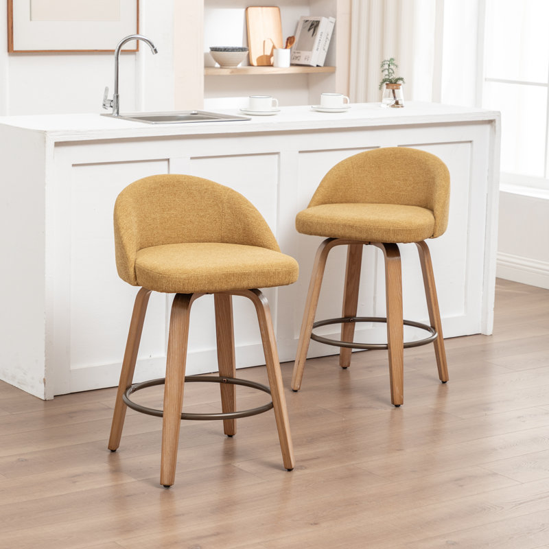 Swivel Upholstered Counter Stool, Set of 2, 64.5cm, YELLOW
