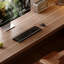 Bureau en bois massif en forme de L brun noyer + en rotin +-1124531167-1124531164