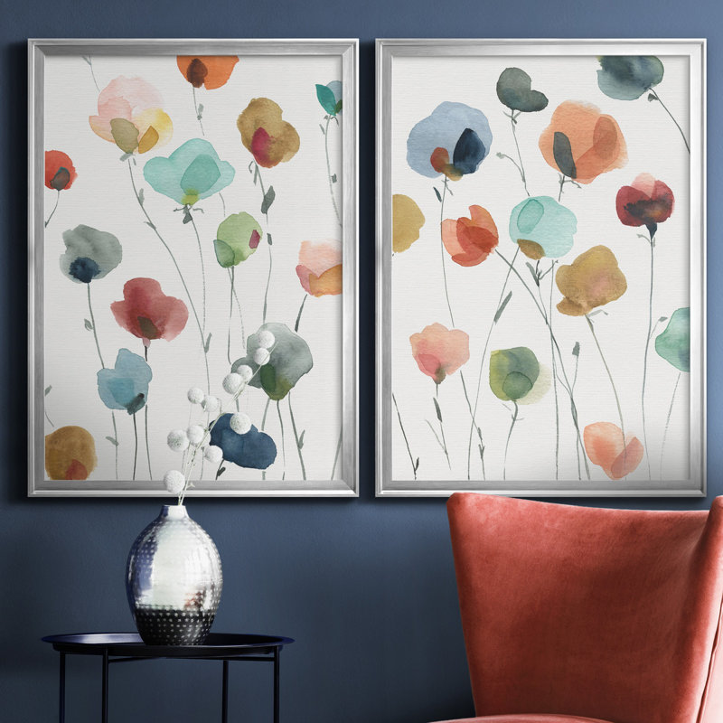 «Lollipop Garden I», ensemble de 2 impressions, Toile encadrée, H 18,5 po x l 49 po x P 1,5 po, Argent argent