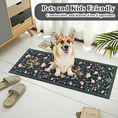 Tapis de cuisine floral antidérapant lavable (ensemble de 3
