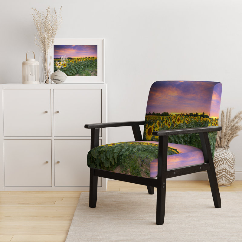 Fauteuil d'appoint traditionnel en velours Makiaya - Sunset Sunflower Field - Velours