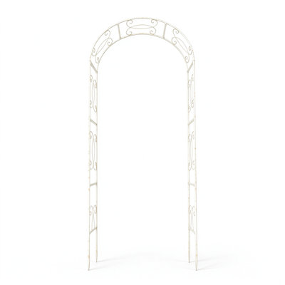White Metal Garden Arch Arbor, Decorative Scrollwork Garden Trellis for Climbing Plants, Heavy-Duty Outdoor Archway with Ground Stakes, Wedding & Garden Path Decor