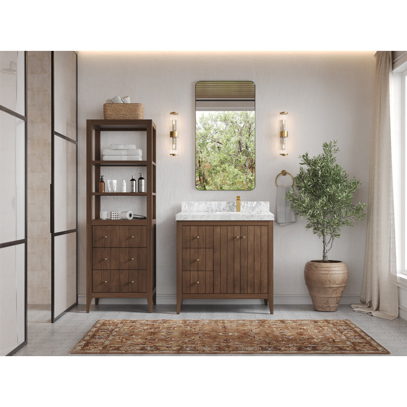 Meuble-lavabo simple 36 po avec plateau Atlanta, Marbre de Carrare
