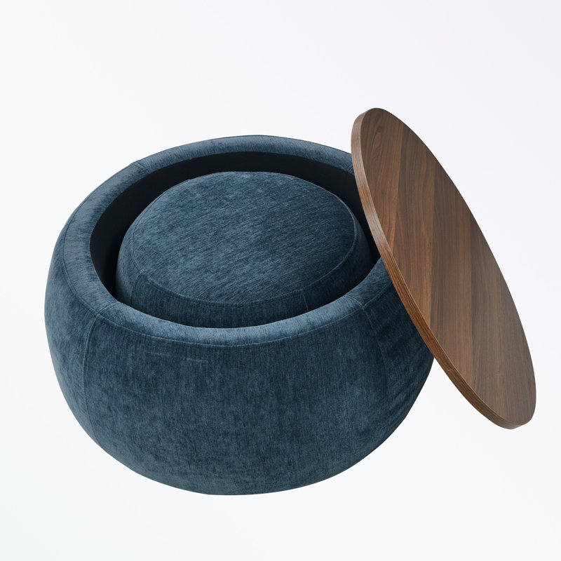 Repose-pieds rond avec rangement, fonction 2 en 1, comme table de bout et repose-pieds, avec petit siège (25 po x 25 po x 14,7 po)