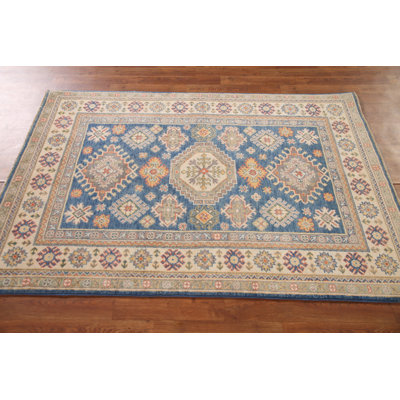 Blue Geometric Kazak Oriental Rug 4