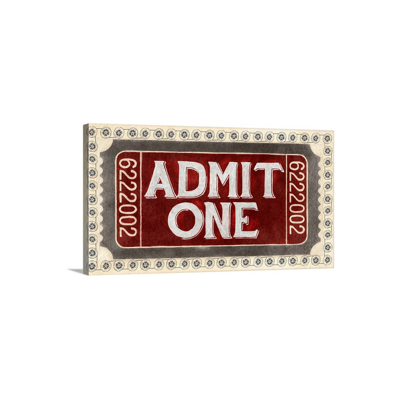 Admit One par Banducci - publicité imprimée, H 15 po x l 30 po x P 1,5 po, Toile