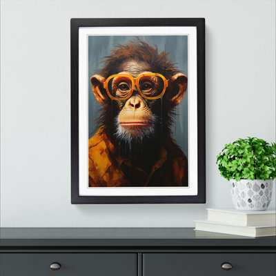 Monkey With Glasses No.2 - Single Picture Frame Print on Wood