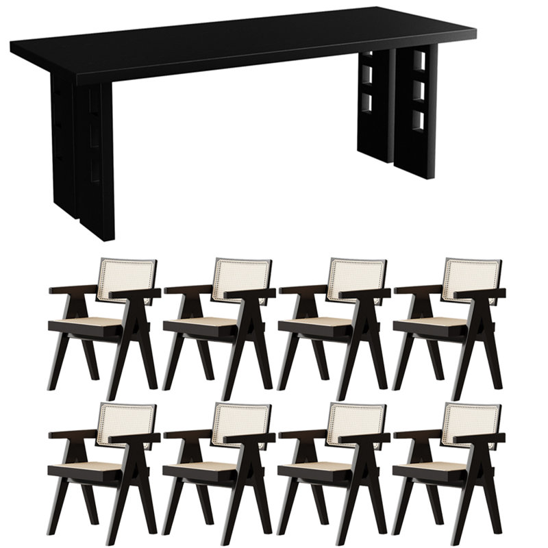 Modern solid wood dining table set, 29.5"H x 86.6"L x 35.4"W 