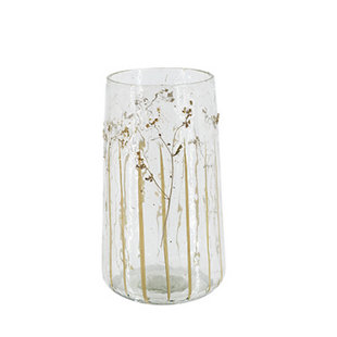 Porte-bougie en verre transparent D5x7 "avec motif de fleurs sauvages vertes
