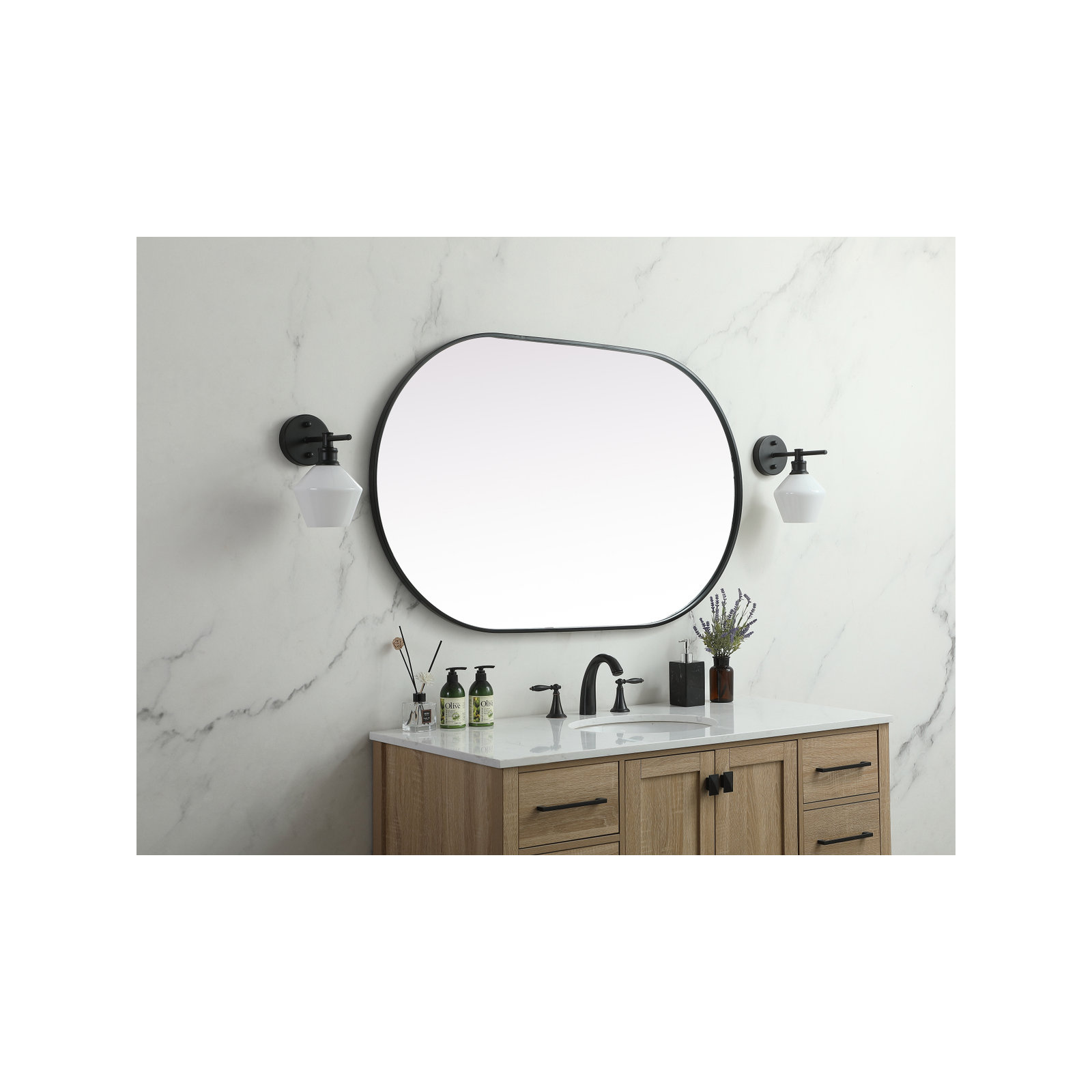 Elington Metal Oval Mirror, 48"  x 30" , Black