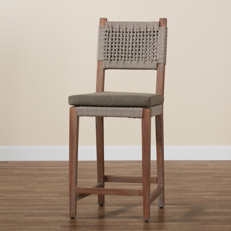 Gray Woven Rope and Mahogany Counter Stool