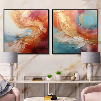 Gold Pink Desert Mirage Spiral - Abstract Spirals Square Collage Set Of 2