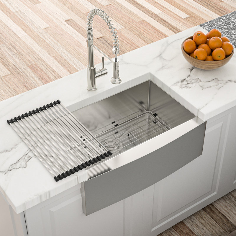 24X21x10 Inch Single Bowl Kitchen Sink, 16 Gauge Stainless Steel With Apron Front, T304 Grade, X - Shaped Water Guide For Easy Drain, R10 Corner, Coating Condensation Prevention, 3Mm Rubber Pad,