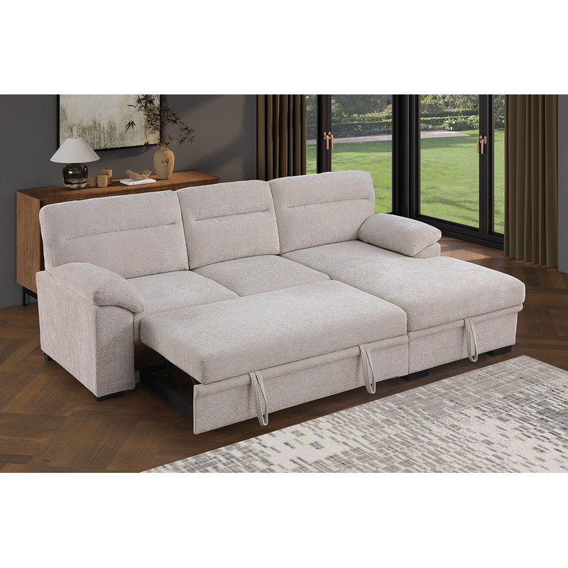 Canapé-lit modulaire en chenille de 94 po en chenille beige Kipling II