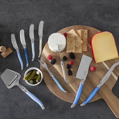 French Home Essential 9-Piece Laguiole Cheese Knife and Spreader Set with Shades of Blue Handles