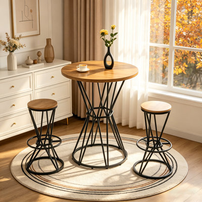 Ensemble de table de salle à manger moderne, table de bar en bois avec 2 tabourets de bar