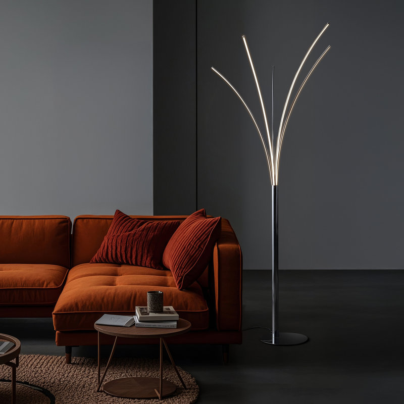 Fuochi 71" Modern Minimalist Metal 5-Branch Arc Dimmable Integrated Floor Lamp with Remote Control