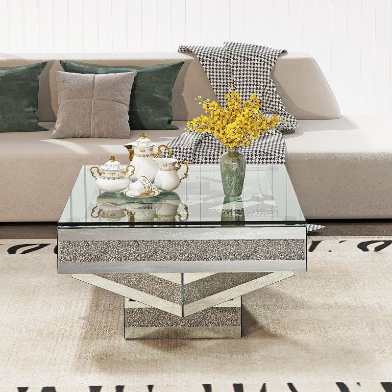 Table basse moderne avec miroir en verre et miroir