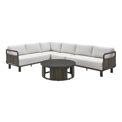 Escobedo 2-Piece Powder Coated Metal Outdoor Conversation Set With Off White Cushions