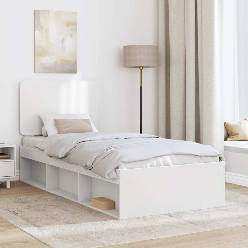Solid Wood Bed, European Single (90 x 200 cm), White