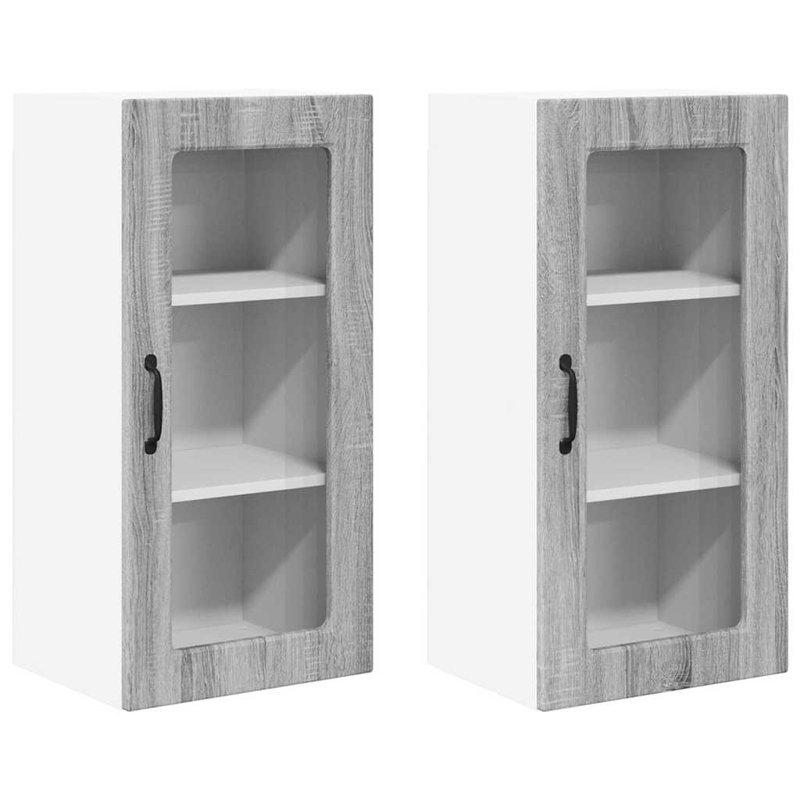 Vidaxl Kitchen Cabinet 2 Pcs Black 40 X 31 X 80 Cm Engineered Wood, Grey Sonoma