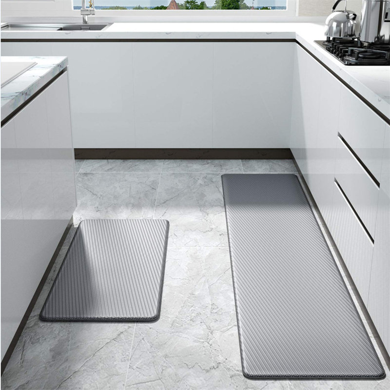 Tapis de cuisine moderne antidérapant 2 pièces, gris