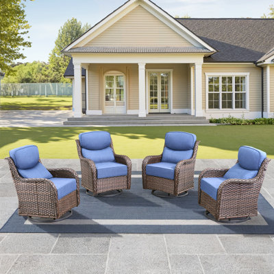 Chaises de patio pivotantes avec coussin épais de 6 pouces, chaises de patio pivotantes à haut dossier pour l'extérieur, chaises en osier 4 pièces pour terrasse et bord de piscine