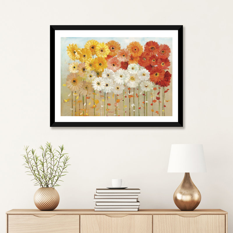 «Daisies Spring» par Danhui Nai - reproduction d'art, H 24 po x l 32 po x P 1 po, Papier encadré noir