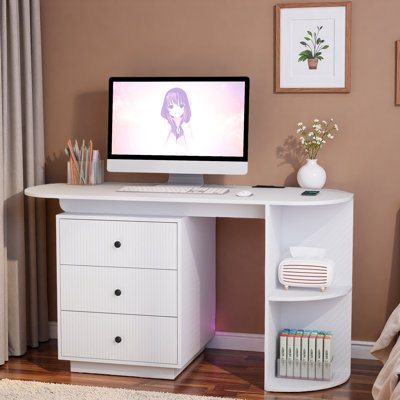 Modern Expandable Desk With Storage Drawers And Open Shelves by Latitude Run