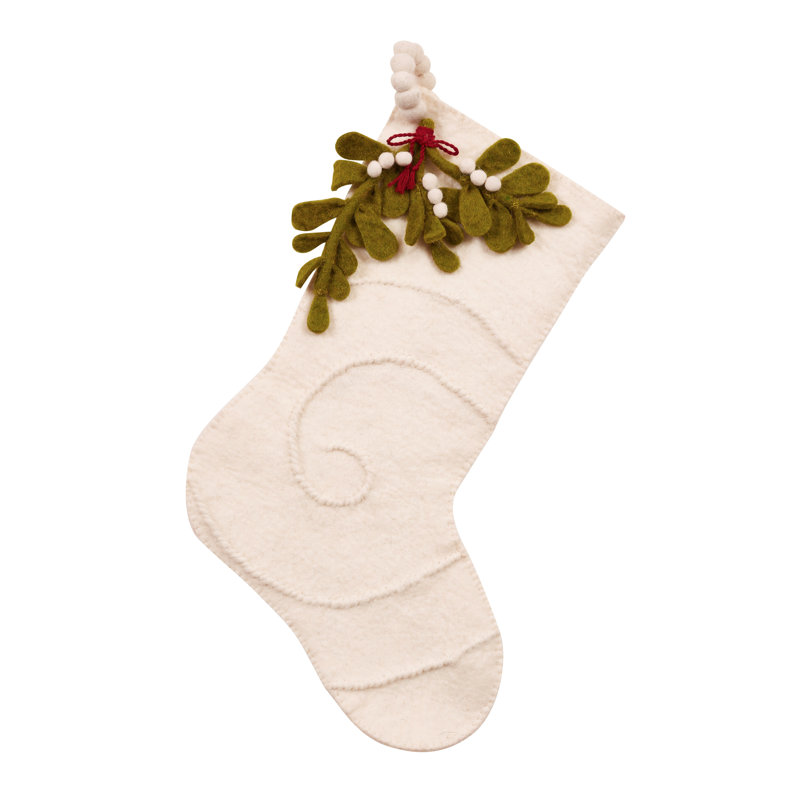Hand Felted Wool Christmas Stocking - Mistletoe on Cream