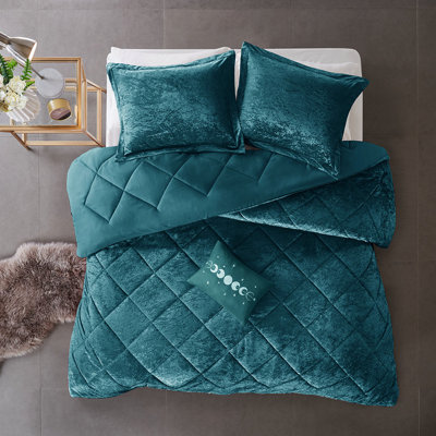 Édredon en velours simple / simple TG - Diamant bleu sarcelle avec coussin décoratif lavable à la machine, fer à vapeur pour une finition lustrée