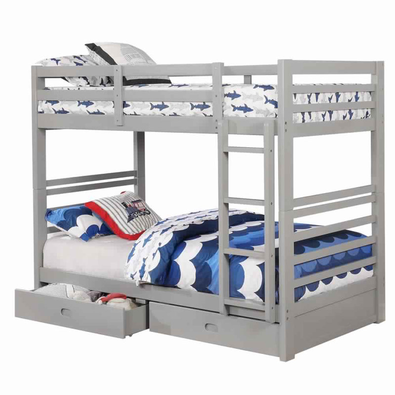 Alheide Kids Twin Over Twin Bunk Bed with Drawers, Gray
