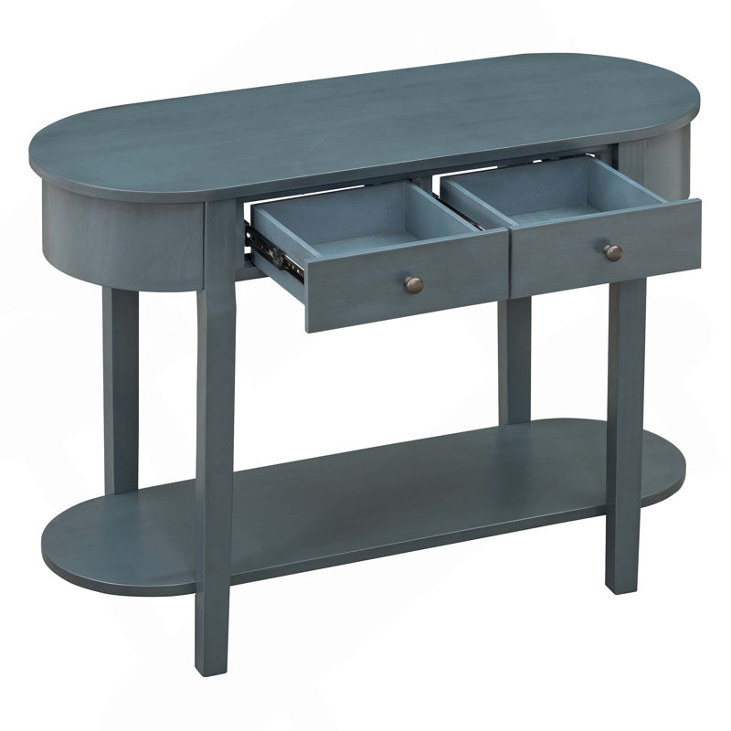 Elegant Retro Console Table With Curved Design & Smooth Glaze, Navy