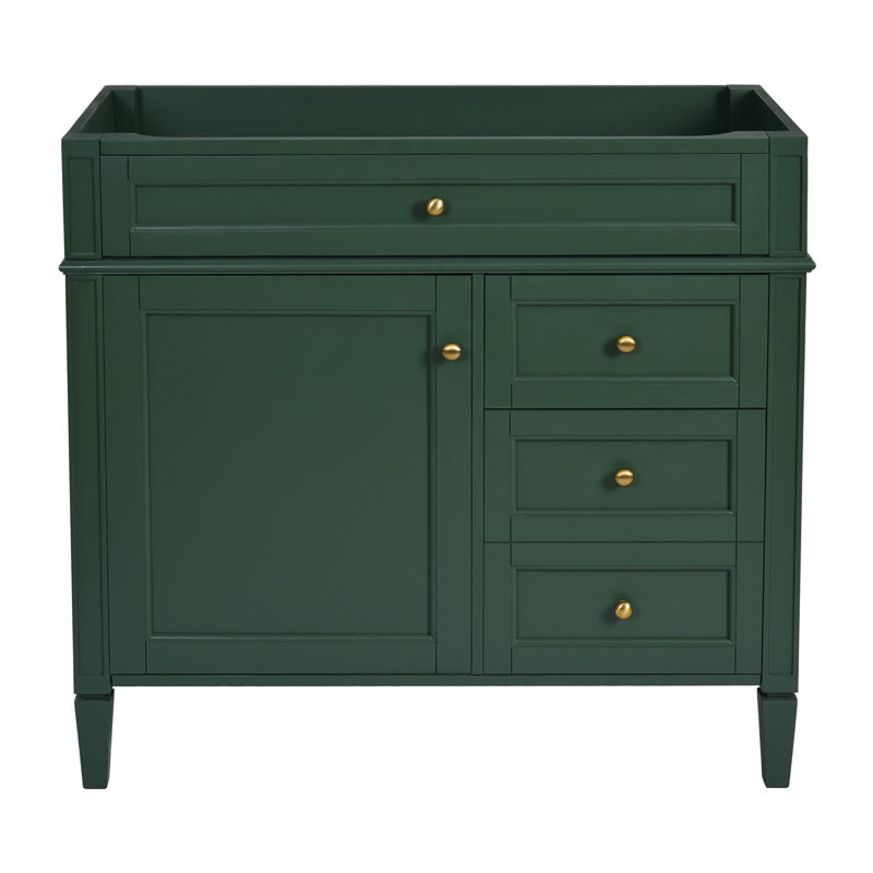 Base de meuble-lavabo moderne 36 po Mika avec structure en bois massif et tablettes réglables (lavabo non inclus), Vert