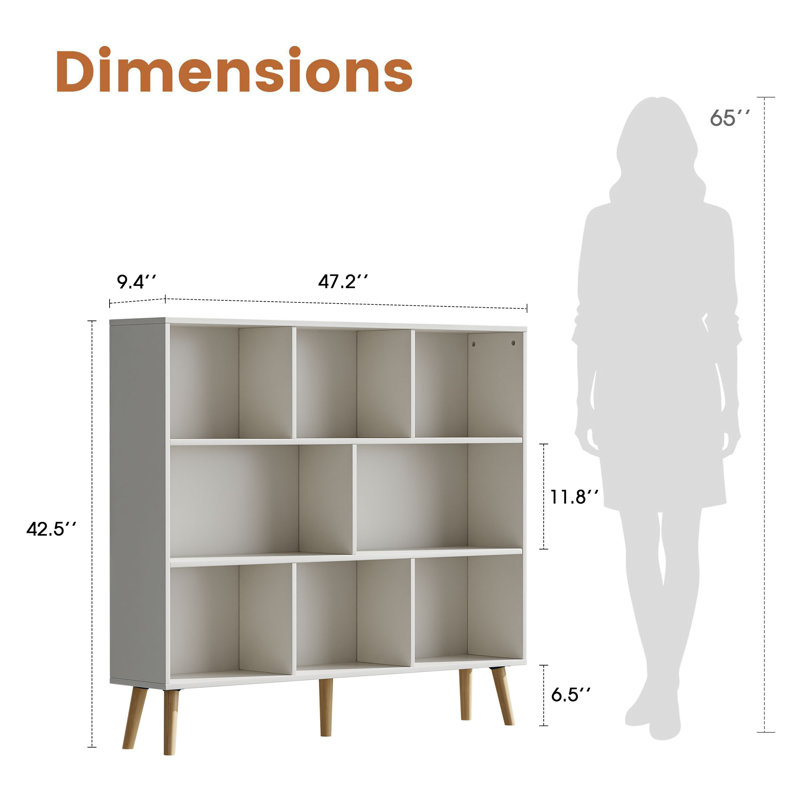 Adisyn No Subject Bookcase, 42.5" H x 47.2" W x 9.4" D, French White