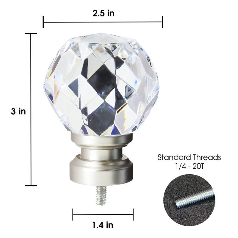 Quameek Finials for Curtain Rod (Set of 2), Silver